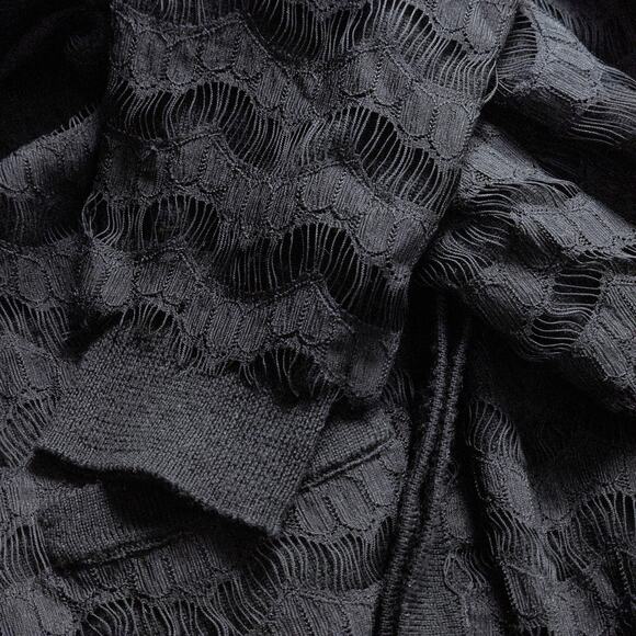 Trina Turk Women’s Cardigan Dark Academia Coquette Merino Wool Scalloped Black M - Picture 6 of 9